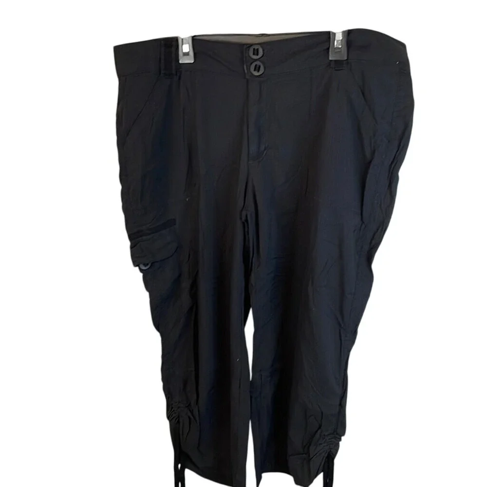 Black Cargo Capri Pants Womens Drawstring Cropped Utility Casual Trousers